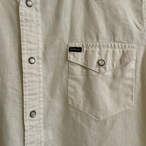 Boys Polo Ralph Lauren snap front short sleeve white shirt. Size XL 18-20 - Picture 2 of 9